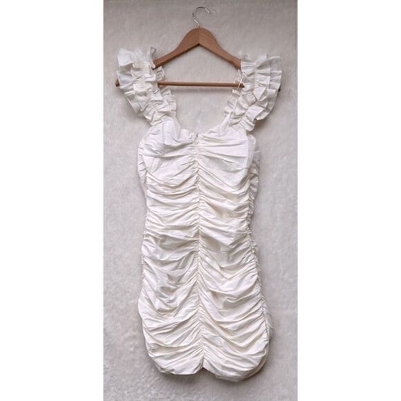 NWOT Zara Blogger’s Favorite Linen Blend Ruched Ruffled Tie Front Mini Dress - Picture 15 of 16